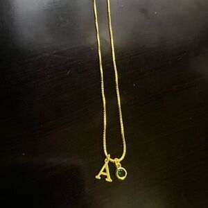 Gold Initial Necklace with Green Gem